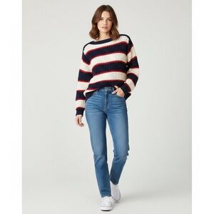 Vintage 60’s-70’s Helen Sue Navy Striped Chunky Cozy Sweater Women's Medium